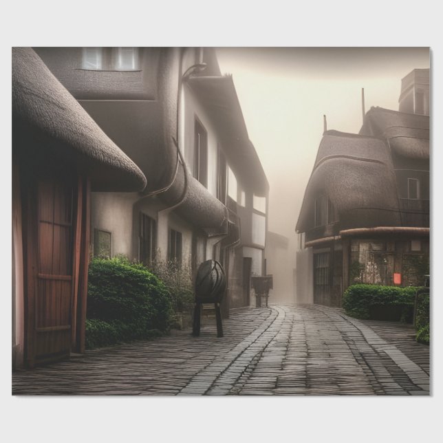 Downtown Hobbiton on a Foggy Day Wrapping Paper (Flat)