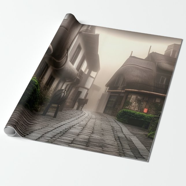 Downtown Hobbiton on a Foggy Day Wrapping Paper (Unrolled)