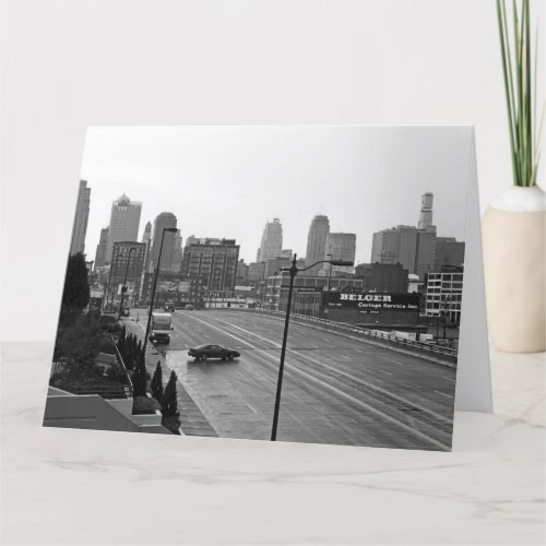 Downtown Kansas City Missouri Black  White Photo Card