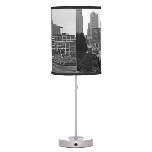 Downtown Kansas City, Missouri Black & White Photo Table Lamp (Back)
