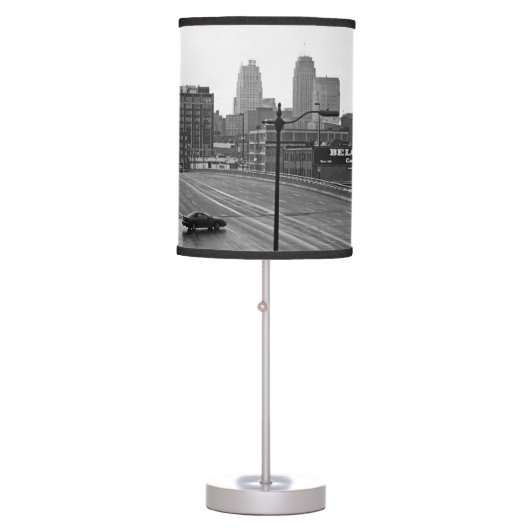 Downtown Kansas City, Missouri Black & White Photo Table Lamp (Front)