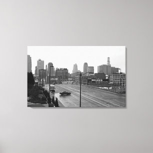 Downtown Kansas City Skyline–Black and White Photo Canvas Print