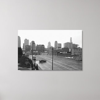 Downtown Kansas City Skyline–Black and White Photo Canvas Print