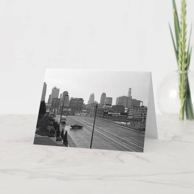 Downtown Kansas City Skyline–Black and White Photo Card (Front)