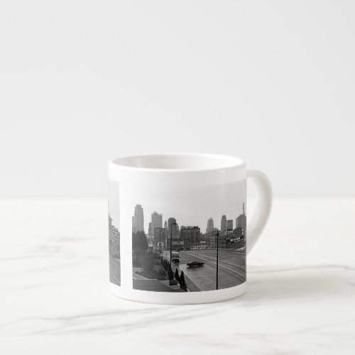 Downtown Kansas City SkylineBlack and White Photo Espresso Cup