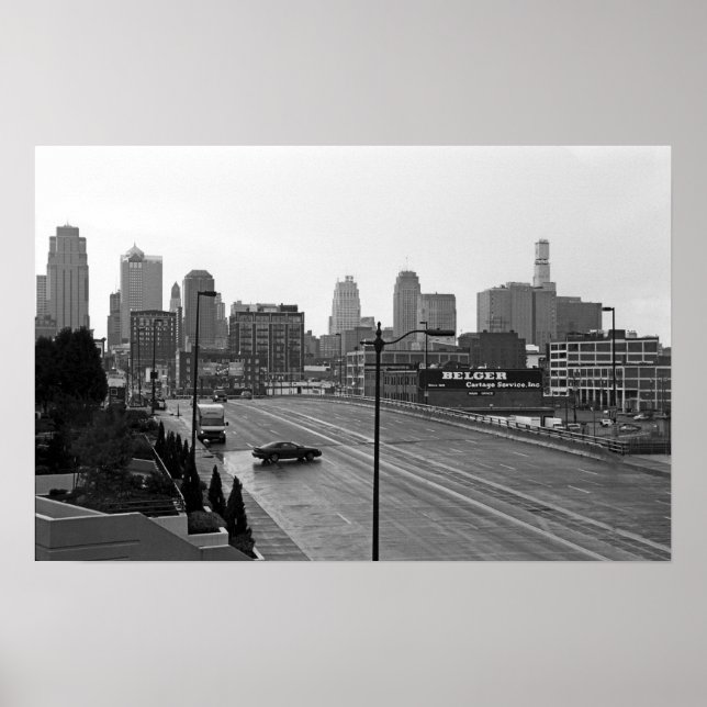 Downtown Kansas City Skyline–Black and White Photo Poster (Front)