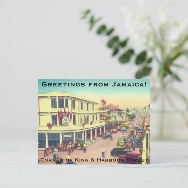 Downtown Kingston, Jamaica (Harbour Street) BWI Holiday Postcard (Standing Front)