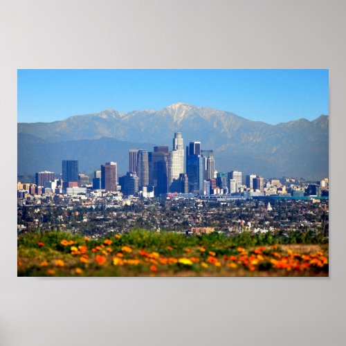 Downtown Los Angeles and San Gabriel Mountains Poster