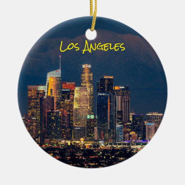 Downtown Los Angeles at Dusk Ceramic Ornament (Front)