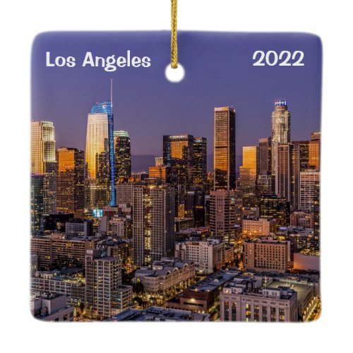 Downtown Los Angeles at Twilight, Ceramic Ornament
