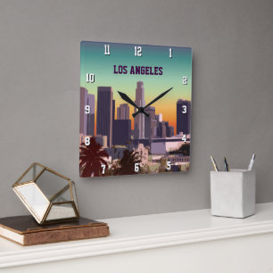 Downtown Los Angeles, CA Square Wall Clock
