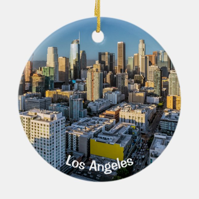 Downtown Los Angeles City View Ceramic Ornament (Back)