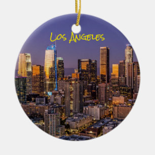 Downtown Los Angeles Skyline at Dusk Ceramic Ornament