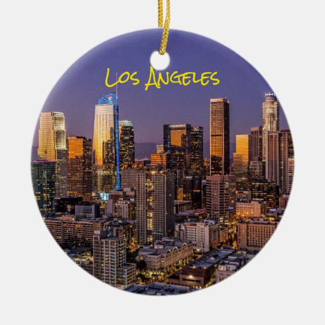 Downtown Los Angeles Skyline at Dusk Ceramic Ornament (Front)