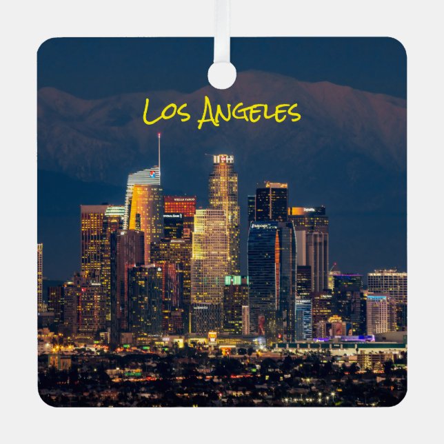 Downtown Los Angeles, with San Gabriel Mts, Metal Ornament (Front)