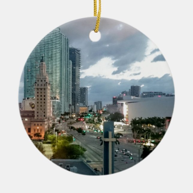 Downtown Miami Ceramic Ornament (Front)