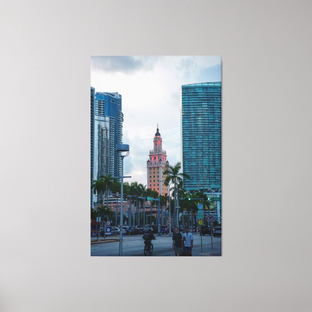 Downtown Miami Skyline with Freedom Tower at Dusk Canvas Print (Front)