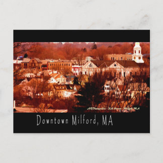 Downtown Milford, MA Postcard