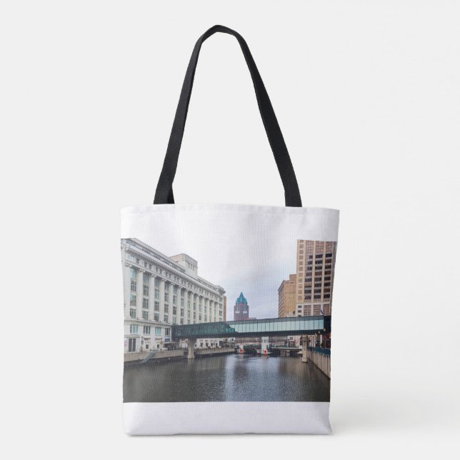 downtown milwaukee riverfront and architecture tote bag (Back)