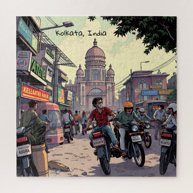 Downtown Motor Bikes in Kolkata, India Jigsaw Puzzle (Vertical)