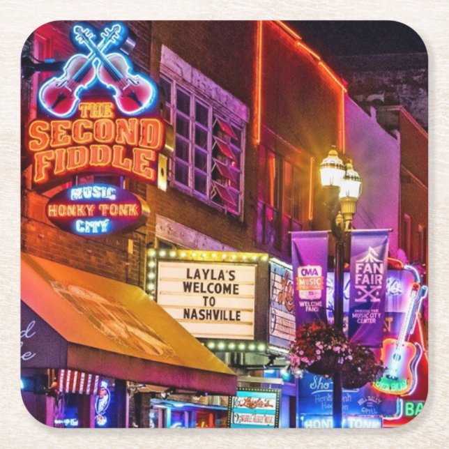 Downtown Nashville Tennessee Nightlife Square Paper Coaster (Front)