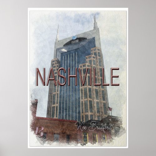 Downtown Nashville Vintage Poster