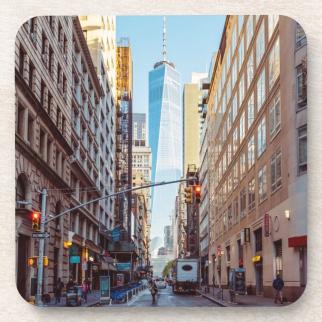 Downtown New York View of World Trade Center Beverage Coaster (Front)