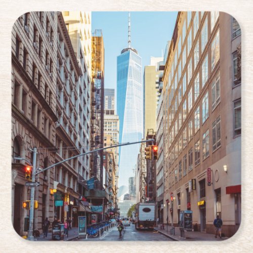 Downtown New York View of World Trade Center Square Paper Coaster
