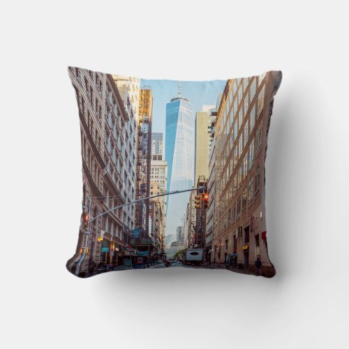 Downtown New York View of World Trade Center Throw Pillow