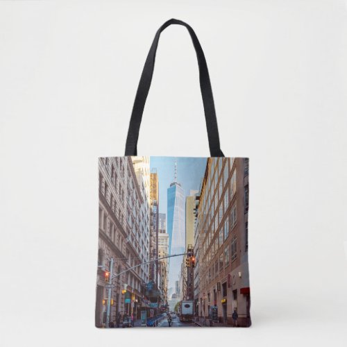 Downtown New York View of World Trade Center Tote Bag