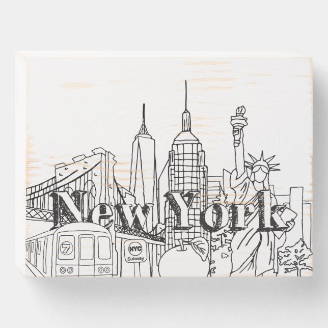 Downtown NYE New York Vacation Souvenirs NYC Gift Wooden Box Sign (Front Horizontal)