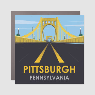 Downtown Pittsburgh, PA Bridge Vintage Travel Car Magnet