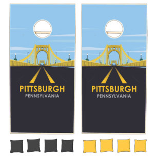Downtown Pittsburgh, PA Bridge Vintage Travel Cornhole Set