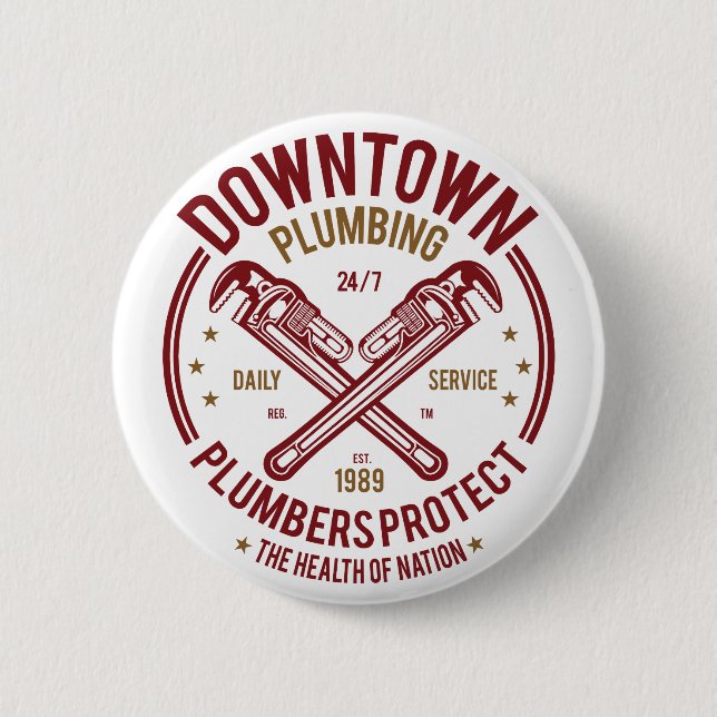 Downtown Plumbing Daily Service 24/7 Plumber Button (Front)