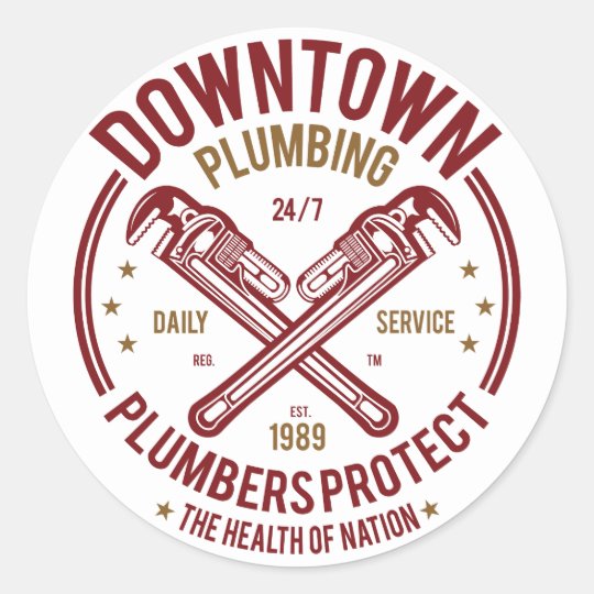 Downtown Plumbing Daily Service 247 Plumber Classic Round Sticker