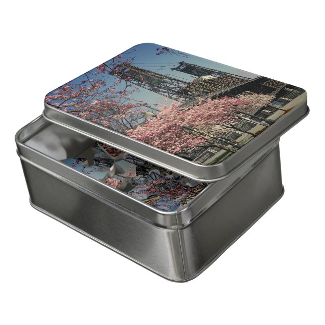 Downtown Portland Bridge | Cherry Blossom Acrylic Jigsaw Puzzle (Lid Open)