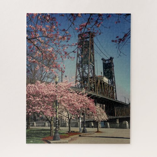 Downtown Portland Bridge  Cherry Blossom Puzzle