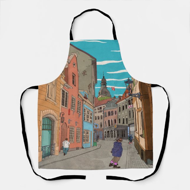 Downtown Riga Latvia Cityscape Illustration Apron (Front)