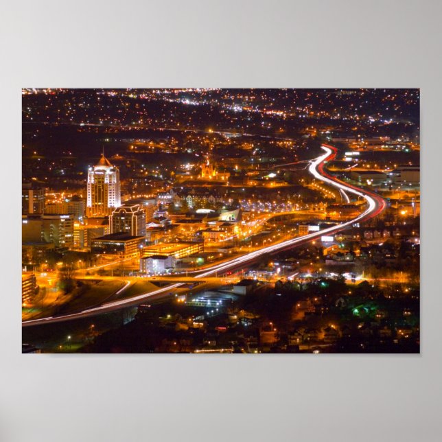 Downtown Roanoke, Virginia at Night. Poster (Front)