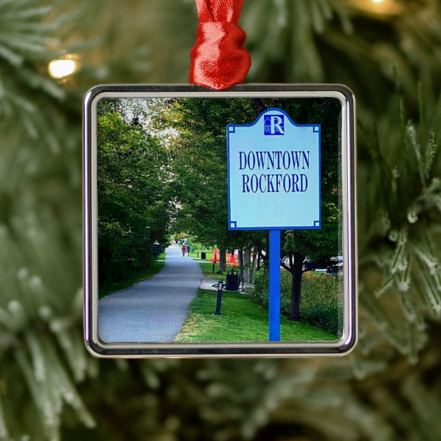 Downtown Rockford Michigan Sign Metal Ornament (Tree)