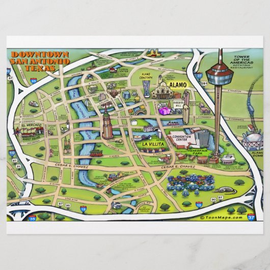 Downtown San Antonio Cartoon Map (Front)