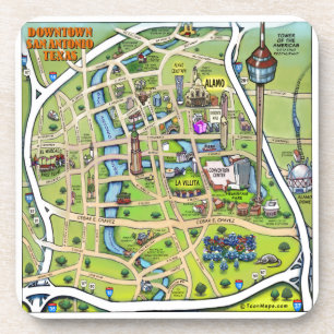 Downtown San Antonio Cartoon Map Beverage Coaster