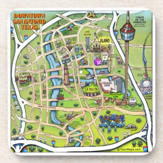Downtown San Antonio Cartoon Map Beverage Coaster
