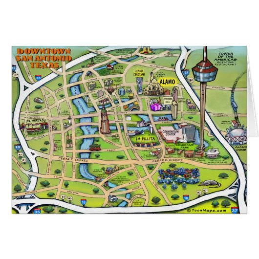 Downtown San Antonio Cartoon Map Cards (Front Horizontal)