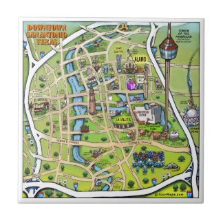 Downtown San Antonio Cartoon Map Ceramic Tile