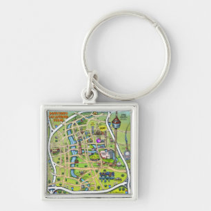 Downtown San Antonio Cartoon Map Keychain