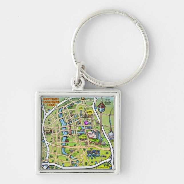 Downtown San Antonio Cartoon Map Keychain (Front)