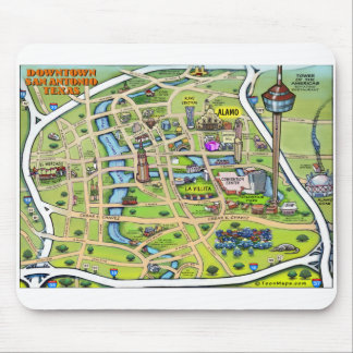 Downtown San Antonio Cartoon Map Mouse Pad