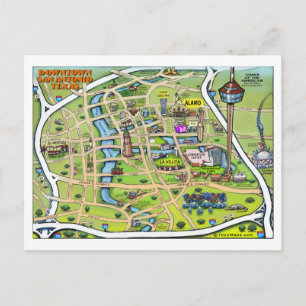 Downtown San Antonio Cartoon Map Postcard