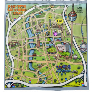 Downtown San Antonio Cartoon Map Shower Curtain